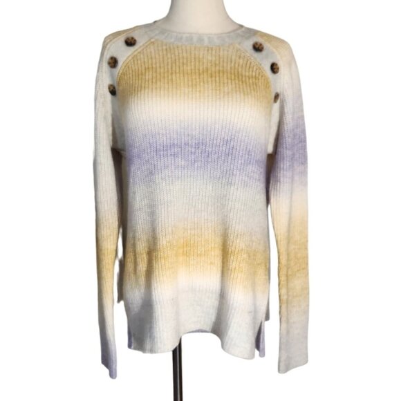 Market & Spruce Crew Neck Yellow Purple Ombre' Stripes Sweater Women's Size M - Picture 5 of 14
